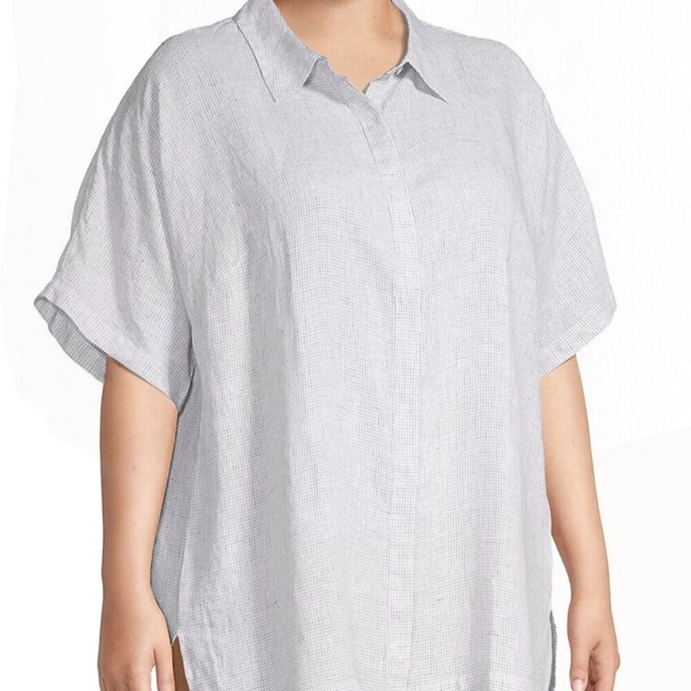 Eileen Fisher Organic Linen Classic Collar Short Sleeve Shirt -NWT